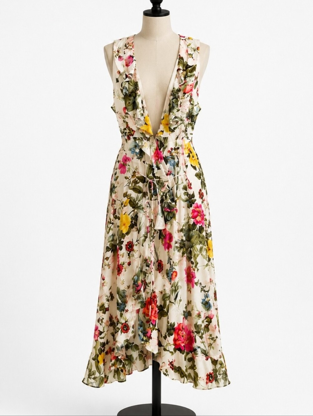 Haute Hippie Floral Silk Ruffle Wrap Dress – Size M
